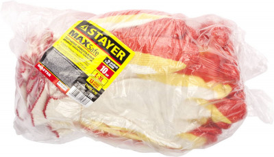 STAYER EXPERT-2, L-XL, х/б перчатки с двойным латексным обливом, повышенная износостойкость, 10 пар (11409-H10)