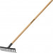 GRINDA GT-10 WOOD, 260 х 80 х 1300 мм, 10 прямых зубцов, углерод. сталь, антикор. покрытие, черенок дерев. высш. сорт, садовые грабли (39583-10)